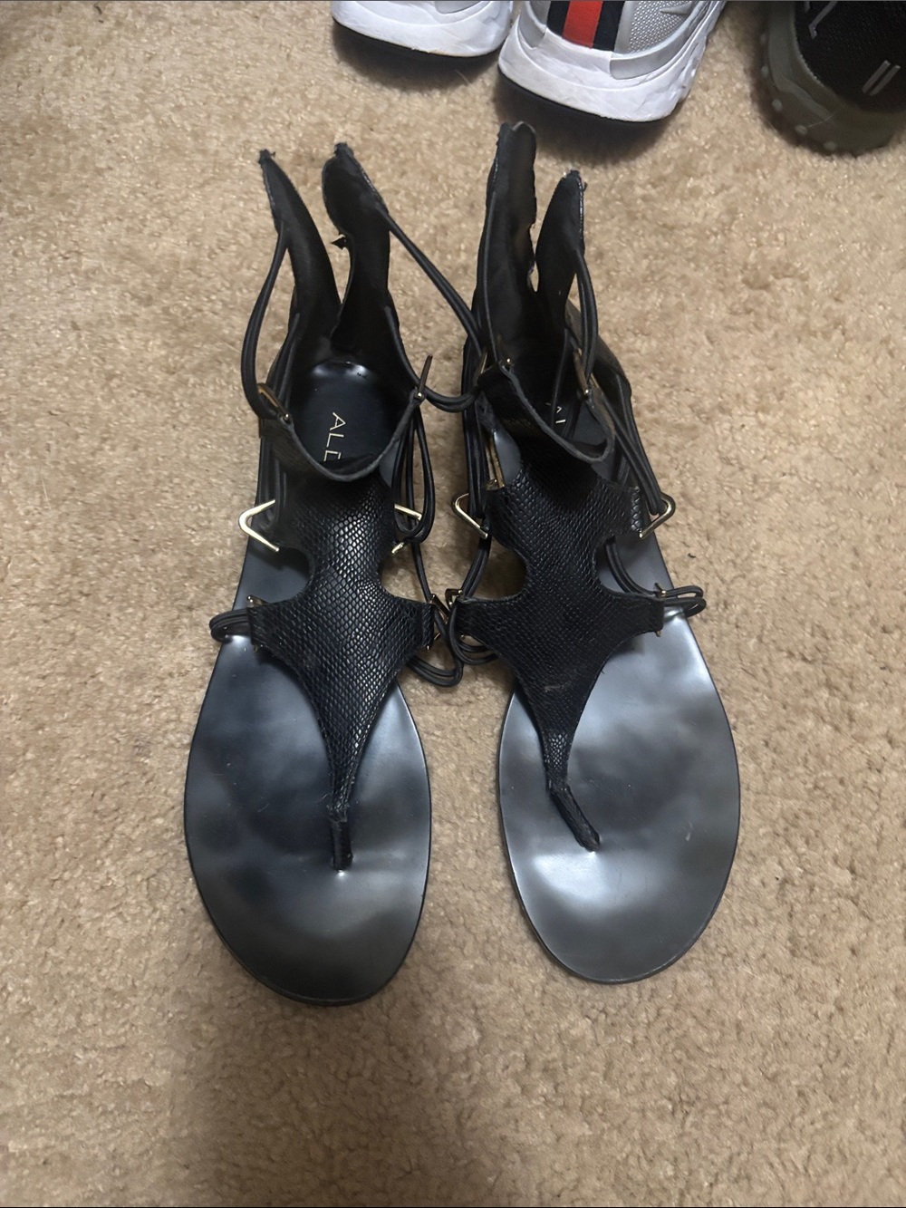 Aldo Black Strappy Lace-Up Thong Sandals